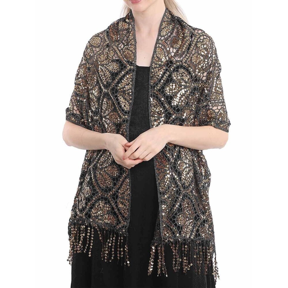 4837 Women Sequin Shawls And Wraps For Evening Dresses Sparkly Fringe Bridal